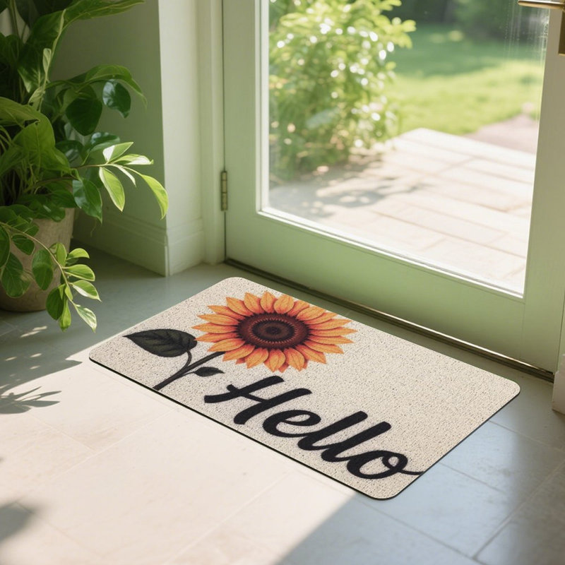 36"x24" Farmhouse Mat, Cheerful Sunflower Hello Door Rug