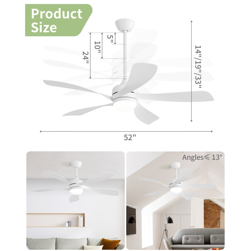 Whisper 52" 5 ABS Blade Propeller Classic Ceiling Fan with LED Lights and Remote Control, White