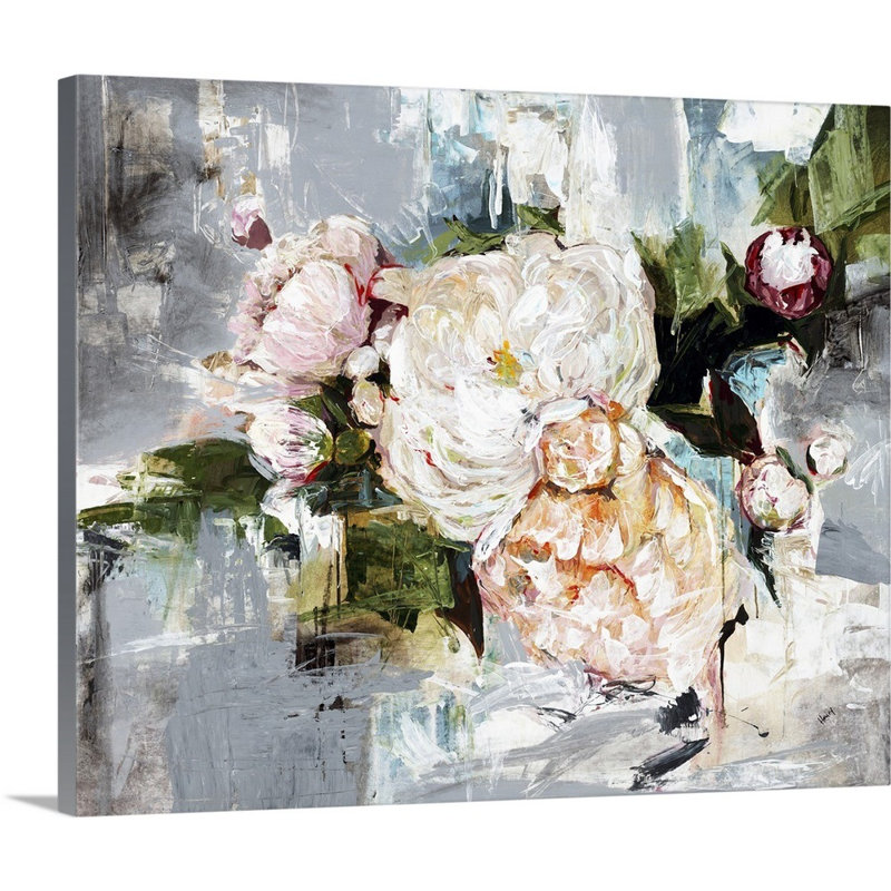 « pivoine fleuri », peinture sur toile, Toile tendue, H 20 po x l 24 po x p 1,25 po