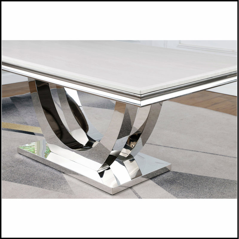 Table de salle à manger rectangulaire en U Allessandra blanche et chrome, alliant élégance moderne et design fonctionnel pour les maisons contemporaines.