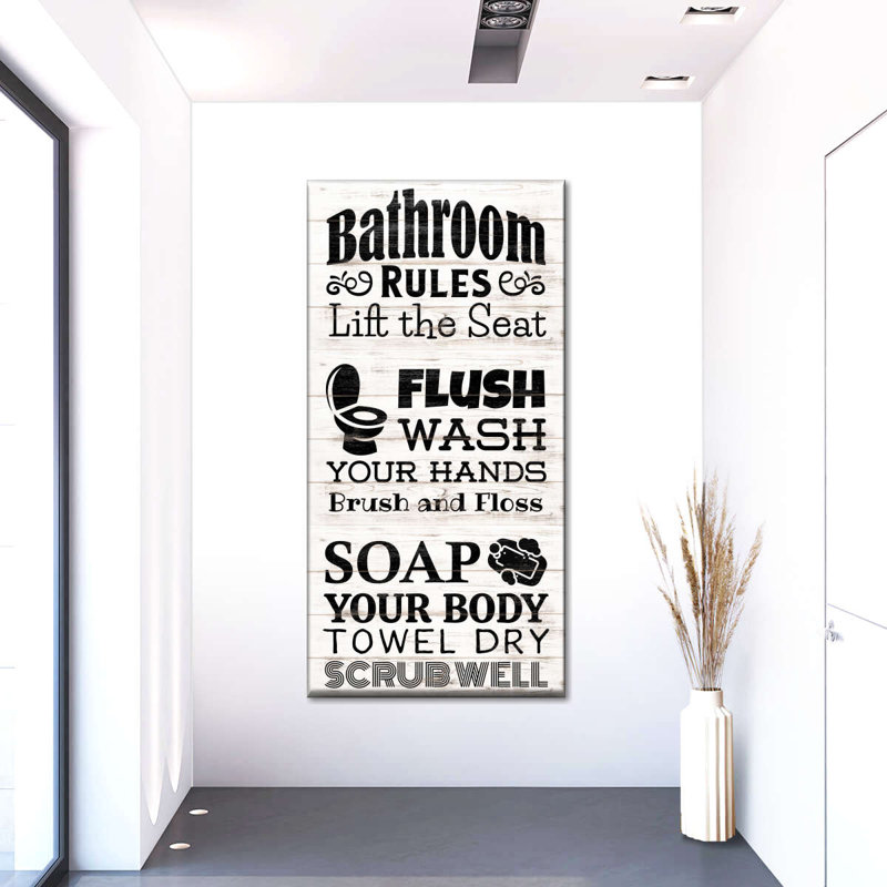 " Quick Bathroom Rules " by HomeyNotes Studio, 24" H x 12" W x 1.25" D