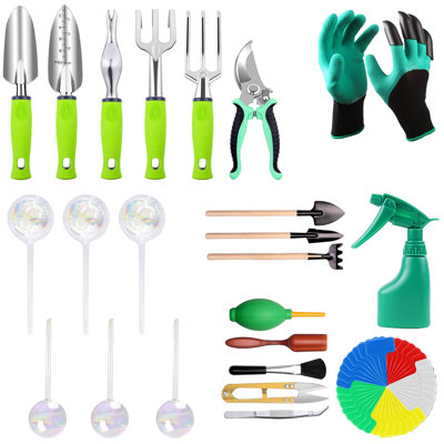 Ensemble de 6 globes d'arrosage pour plantes et 67 outils de jardin PCS - Jardinière en verre à arc-en-ciel iridescent