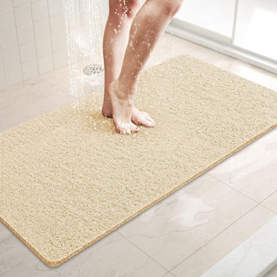 Tapis de douche / baignoire Lufah (sans phtalate) antidérapant, tapis de baignoire souple avec drain, pour baignoire et salle de bain, séchage rapide