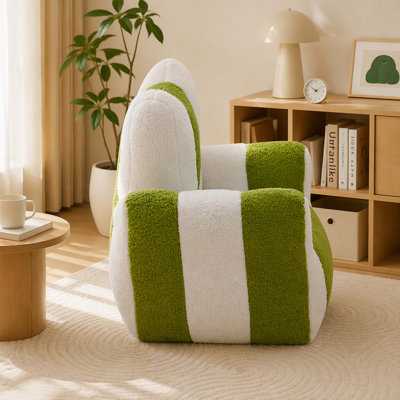 Pouf pouf enfant en forme d'ourson, canapé de lecture confortable avec dossier en forme de cœur et motifs colorés, blanc et vert, pour chambre, appartement et salon