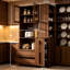 Armoire de cuisine autoportante avec support pour micro-ondes, tablettes latérales multicouches, tiroirs, portes en verre, solution de rangement tout-en-un.