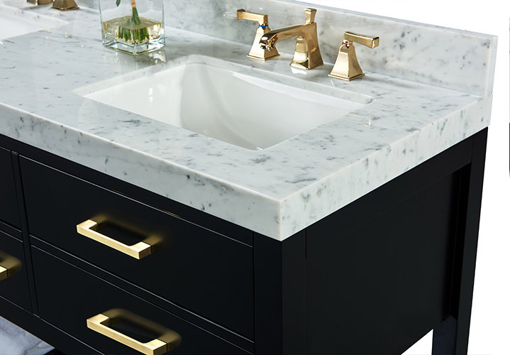 Elizabeth 48'' W Single Vanity, Carrara White, Gold, Black Onyx