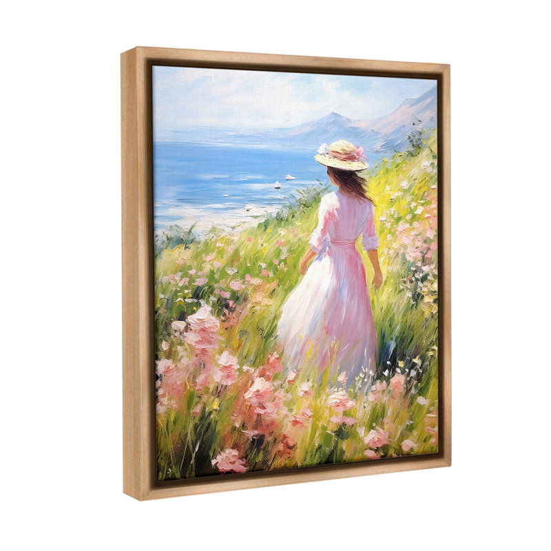 «Woman & Scenic Beach Floater Frame» par RB sur, Cadre flottant orme Montalcino, H 31 po x l 25 po