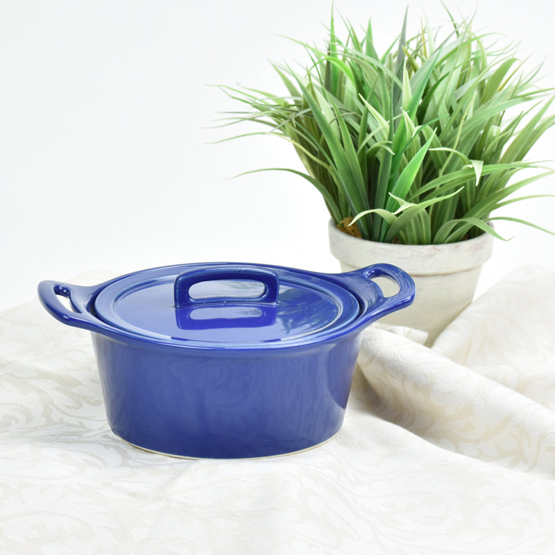 Casserole ronde en grès avec couvercle Omniware, Grand, Bleu de cobalt