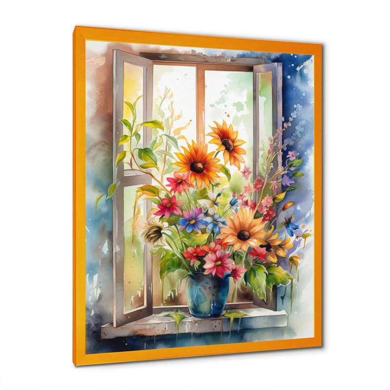 Fenêtre de floraison II, Encadrement doré, L 34 po x H 44 po