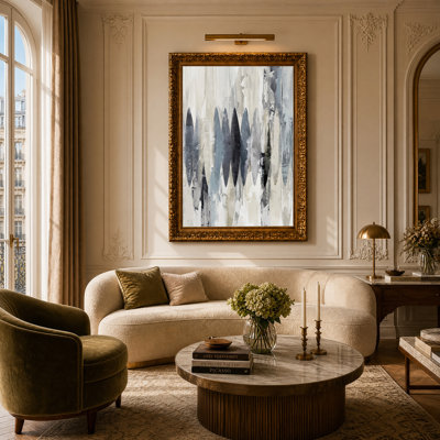Formes verticales abstraites sur toile beige et grise
