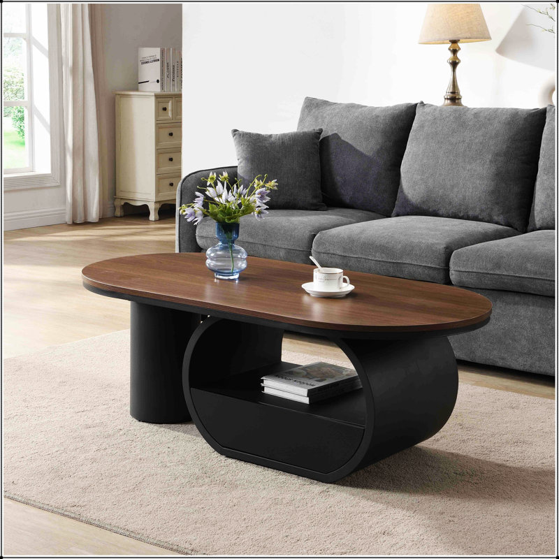 Table basse ovale de luxe industrielle avec tiroir de rangement spacieux, parfaite pour les salons modernes et élégants