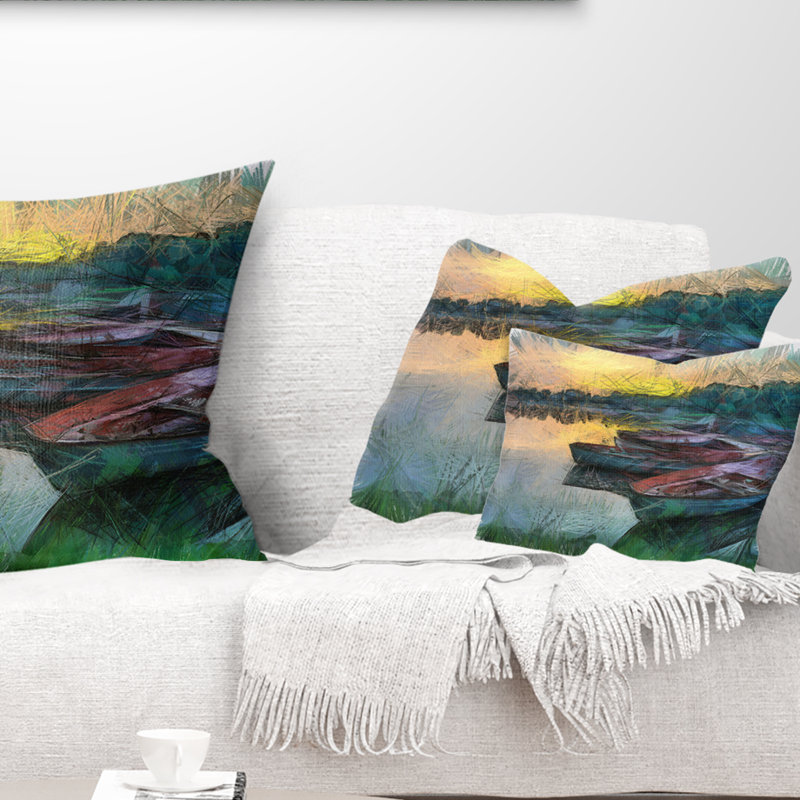 Bateau de pêche par rivière, aquarelle, impression de paysage, Rectangle, 12 po x 20 po