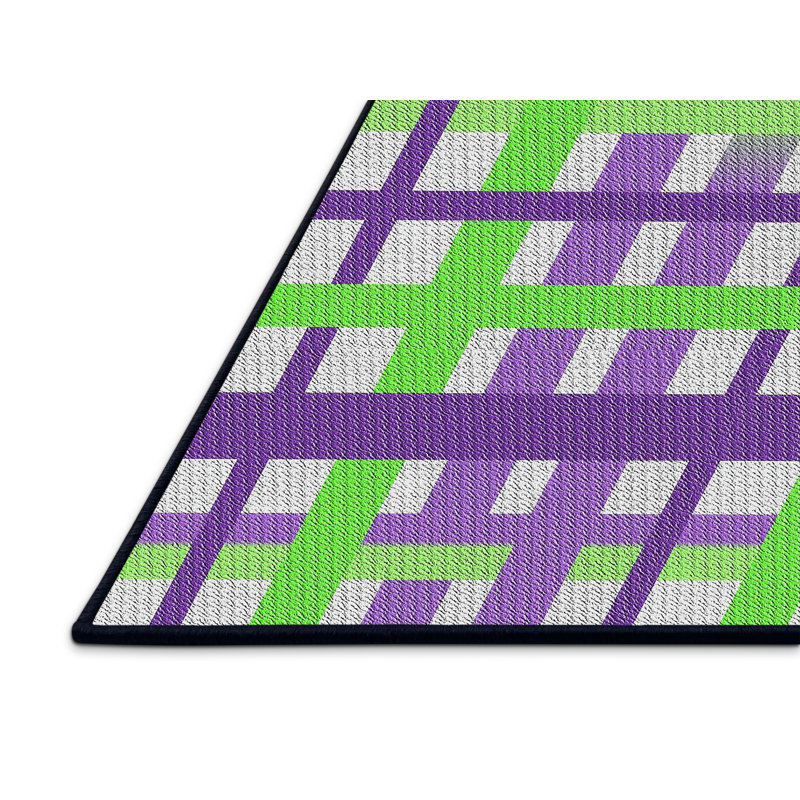 Tapis vert/mauve à motifs, Rectangle 5 pi x 7 pi