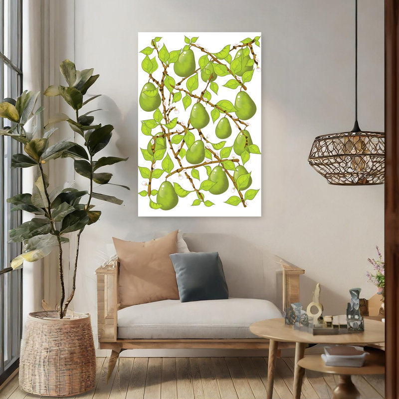 «Green Pears on Tree Abstract Organic Fruit Nature», reproduction d'art murale, 48" H x 32" W