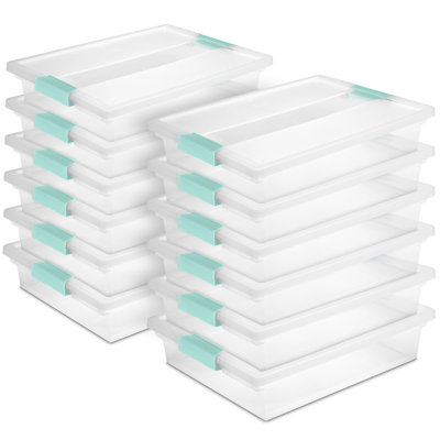 Grand bac de rangement en plastique empilable 5,7 pte avec couvercle à loquet transparent Sterilite, paquet de 12