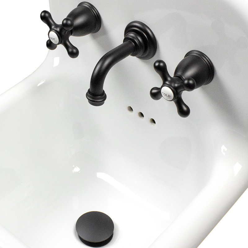 Nantucket Sinks 16.5-inch Fireclay Wallmount Bath Sink with Short Spout Faucet and Drain, Matte Black/White