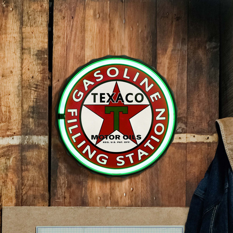 Enseigne de bar ronde néon en corde à essence Trinx Texaco - 12 po