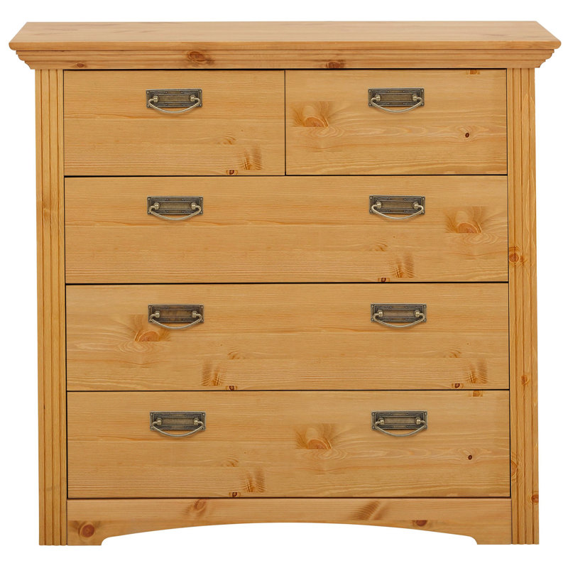 5 Drawer 88.9Cm W Solid Wood Chest Of Drawers, Natural Brown Oil