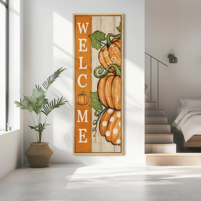 «Rustic Pumpkin Fall Harvest Botanical Extra Large», reproduction d'art sur toile encadrée, H 60 po x l 20 po x P 1,5 po