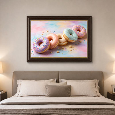 Toile assortie avec beignets glacés et paillettes sur fond pastel