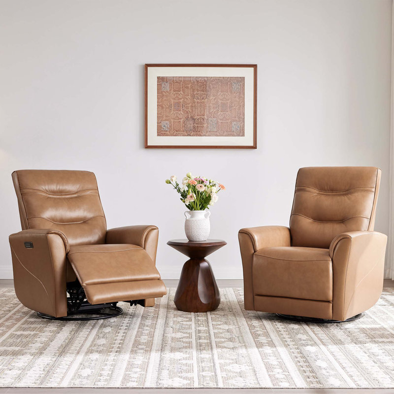 Genuine Leather Triple-motor Power Swivel Glider Recliner with Power lumbar support & headrest, Brown