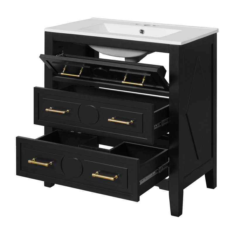 Meuble-lavabo avec lavabo et 3 tiroirs, Black