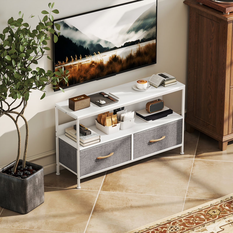 Meuble télé, table télé avec rangement pour téléviseur 47 po, blanc, H 22 po x L 47,2 po x P 11,4 po, Blanc
