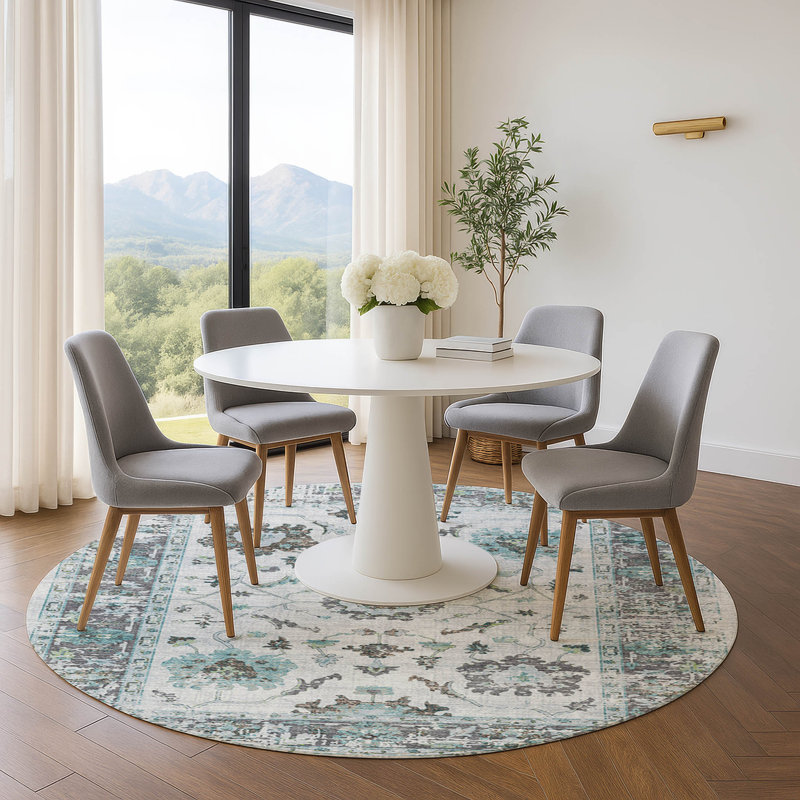 Premium Machine Washable Pirtle Border Rug, Round 8'