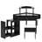 Corner Vanity Desk With Charging Station, Glass Tabletop, Removable Cabinet And Storage For Organized Beauty Makeup Routine Black Cushioned Stool, Tabletop Jewelry Drawer
