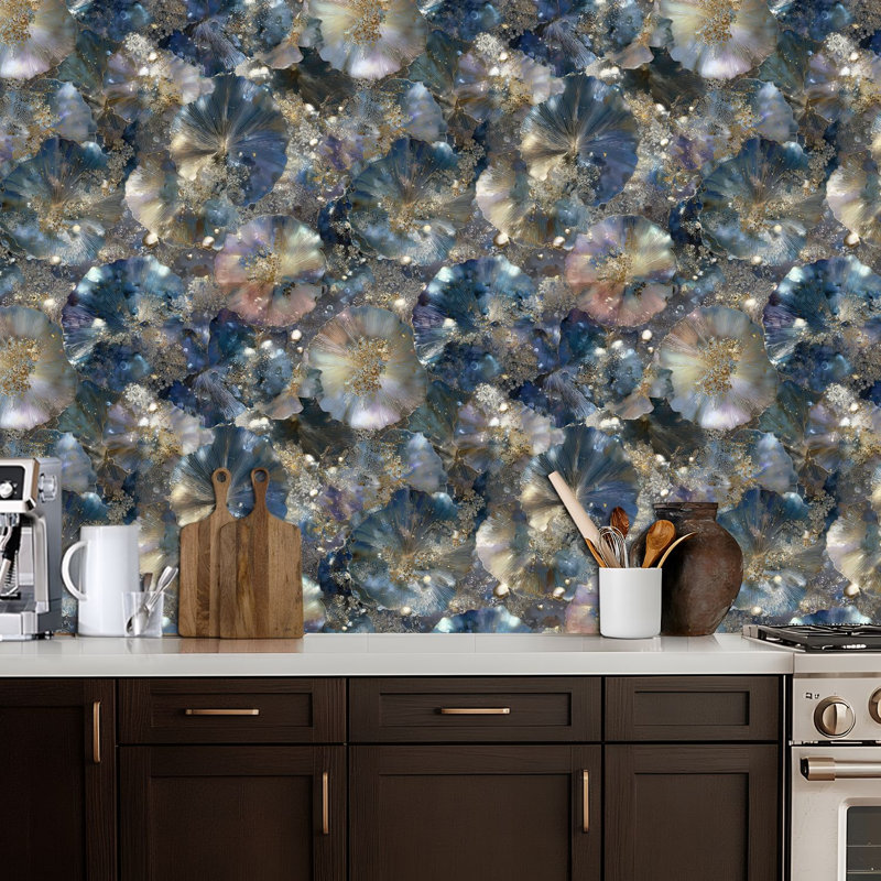 Papier de contact à peler et coller avec motif de fleurs célestes à motif floral bleu argenté auto-adhésif et amovible 24 po x 118 po (60 x 300 cm)