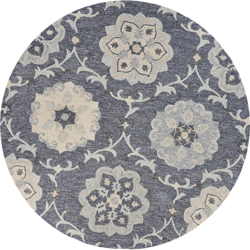 Tapis d'intérieur en laine naturel fabriqué à la main Munz, Rond 7 pi 3 po