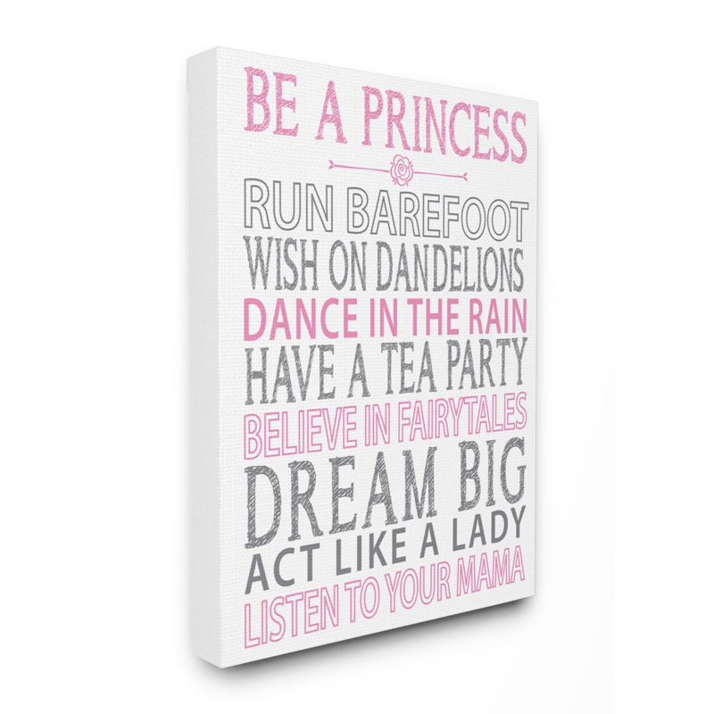 «Biller Be a Princess Pink Typographie», art, H 16 po x l 15 po x P 1,5 po, Toile tendue