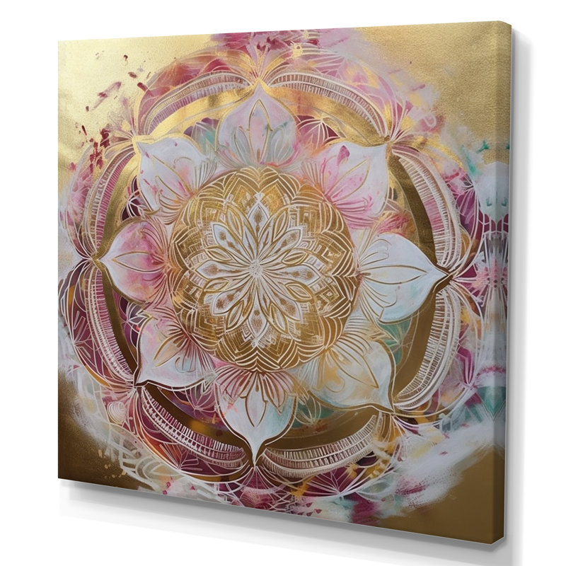 Mandala doré rose II sur toile, H 36 po x l 36 po x P 1,5 po, Toile tendue