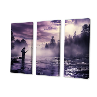 «Fishing At The Lake II» sur toile, reproduction de 3 pièces