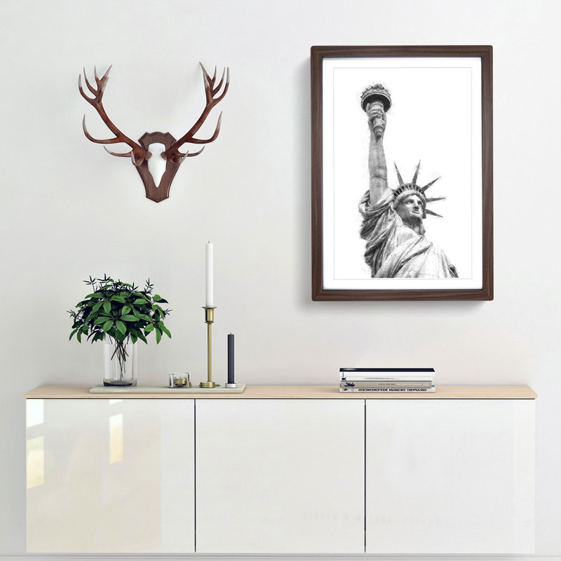 Statue Of Liberty In New York City Abstract Painting - Framed Print, 63cm H x 45cm W x 2cm D, Walnut Framed