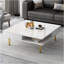 Table basse carrée ultra brillante avec 4 pieds dorés et 2 petits tiroirs, table centrale carrée à 2 niveaux pour le salon, blanc