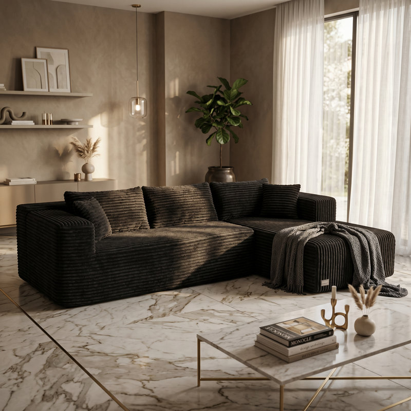 Modern Upholstered Sectional Sofa With Chaise And Matching Pillows — Soft Textured Fabric, Deep Seats & Plush Cushions, For Contemporary Living Rooms