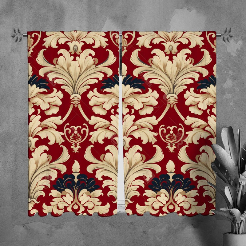 Rideaux Acanthus - rideaux méditerranéen - rouge; beige, L 40 po x L 61 po