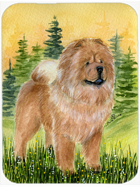 Chow Chow on Grass Glass Cutting Board