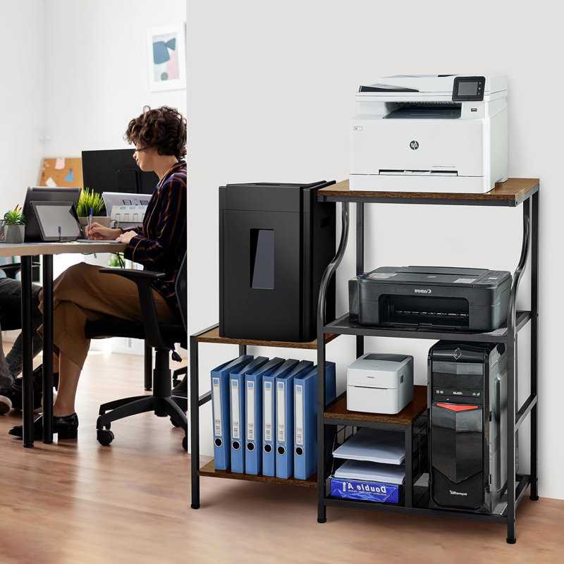 Printer Stand With Storage Shelf, 3-Tier Office Cart For Printer, Scanner, Fax, Books And Files, Space-Saving Home Office Organization Furniture, Sturdy Metal Frame