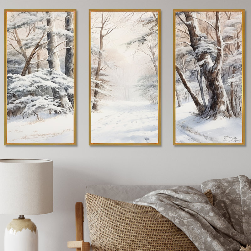 «Winter Forest Snow Charm Landscape», ensemble d'art sur toile neige, Cadre flottant doré, H 40 po x l 60 po