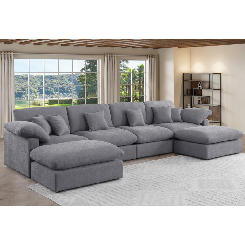 Canapé modulaire en chenille 155 pièces l 155,7 po, Gris chenille