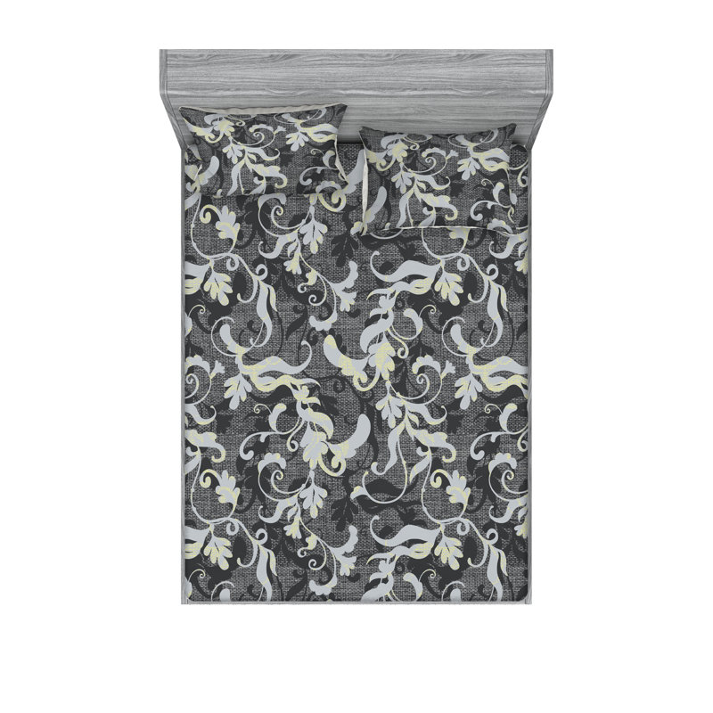 Drap-housse et taies décoratives 3 pièces Ambesonne, Bleu ciel pâle / motif floral gris pâle 3