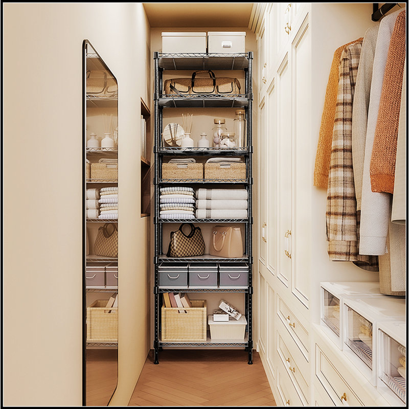 Étagère métallique robuste à 8 niveaux, rangement ajustable et durable pour différents espaces de la maison