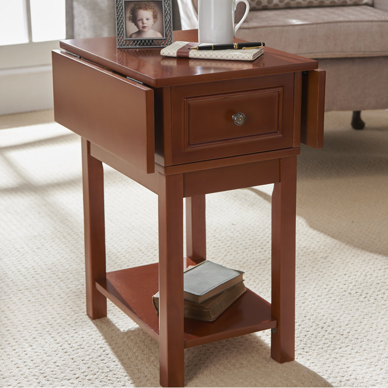 Krysta Drop Leaf Side Table with Storage, Oak