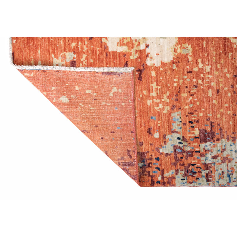 Hand Knotted Wool Area Rug in Rust