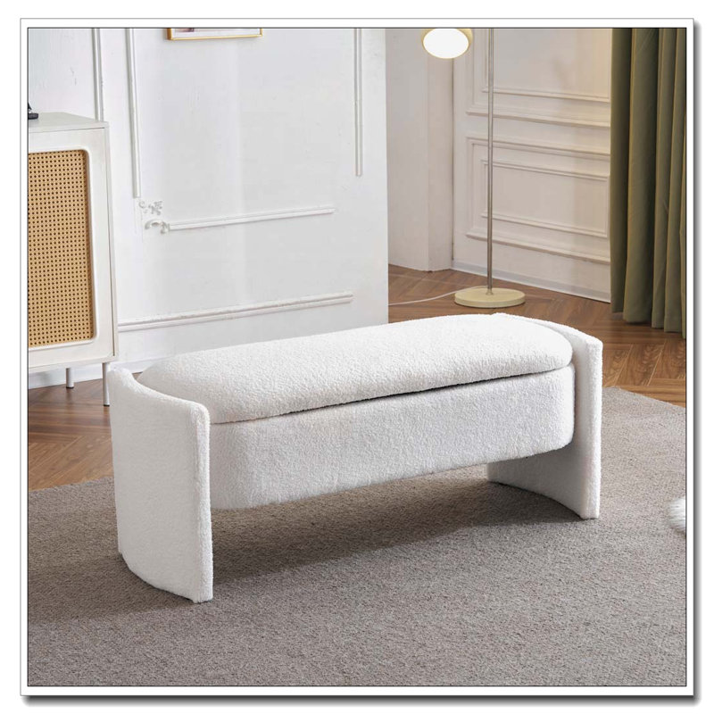 Banc de rangement rembourré Boucle, Blanc