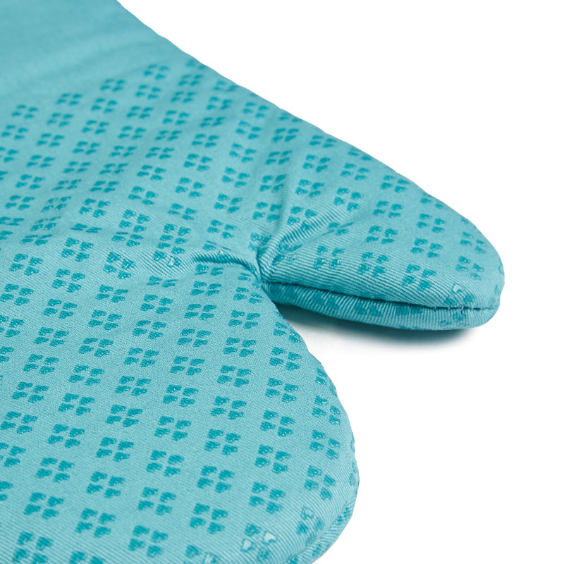 Aqua Heat-Resistant Cotton Oven Mitts with Silicone Grips, 2-Piece Set
