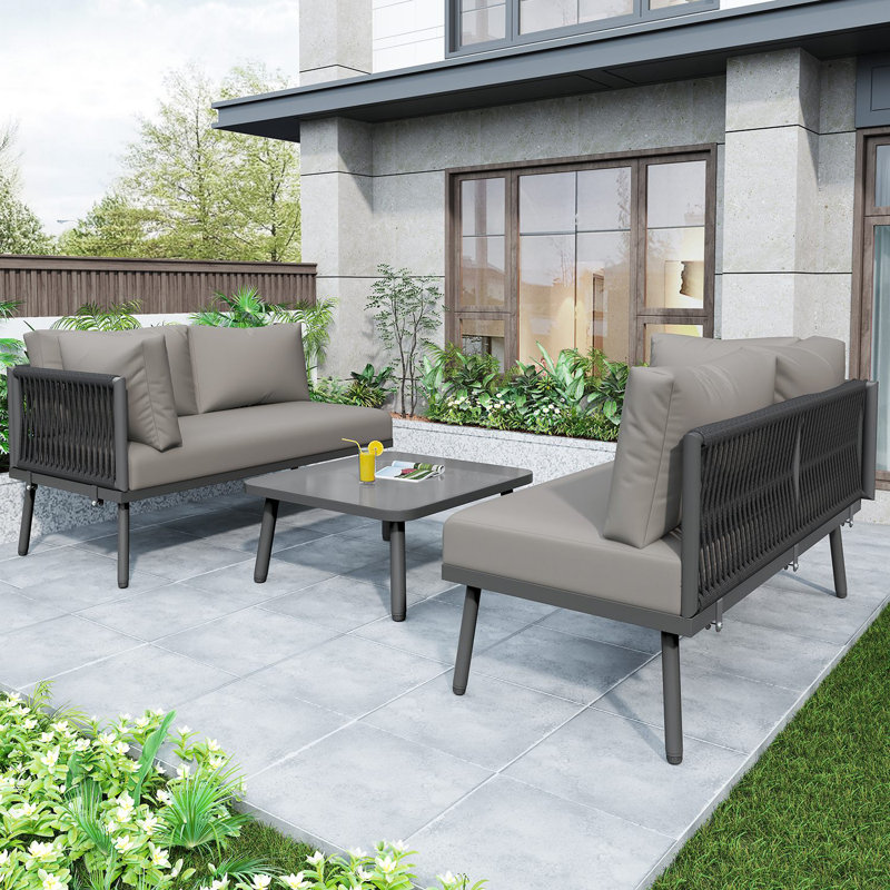 Outdoor 4 - Person Seating Group With Cushions, Grey