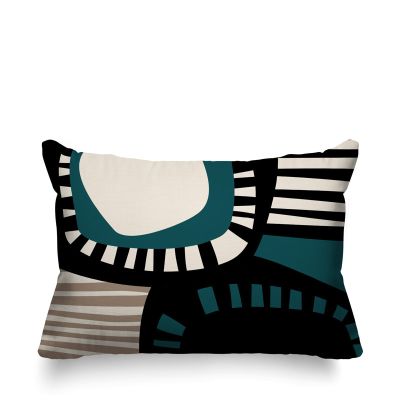 Coussin rectangulaire intérieur / extérieur Alika, Émeraude / noir / blanc cassé, H 14 po x l 20 po